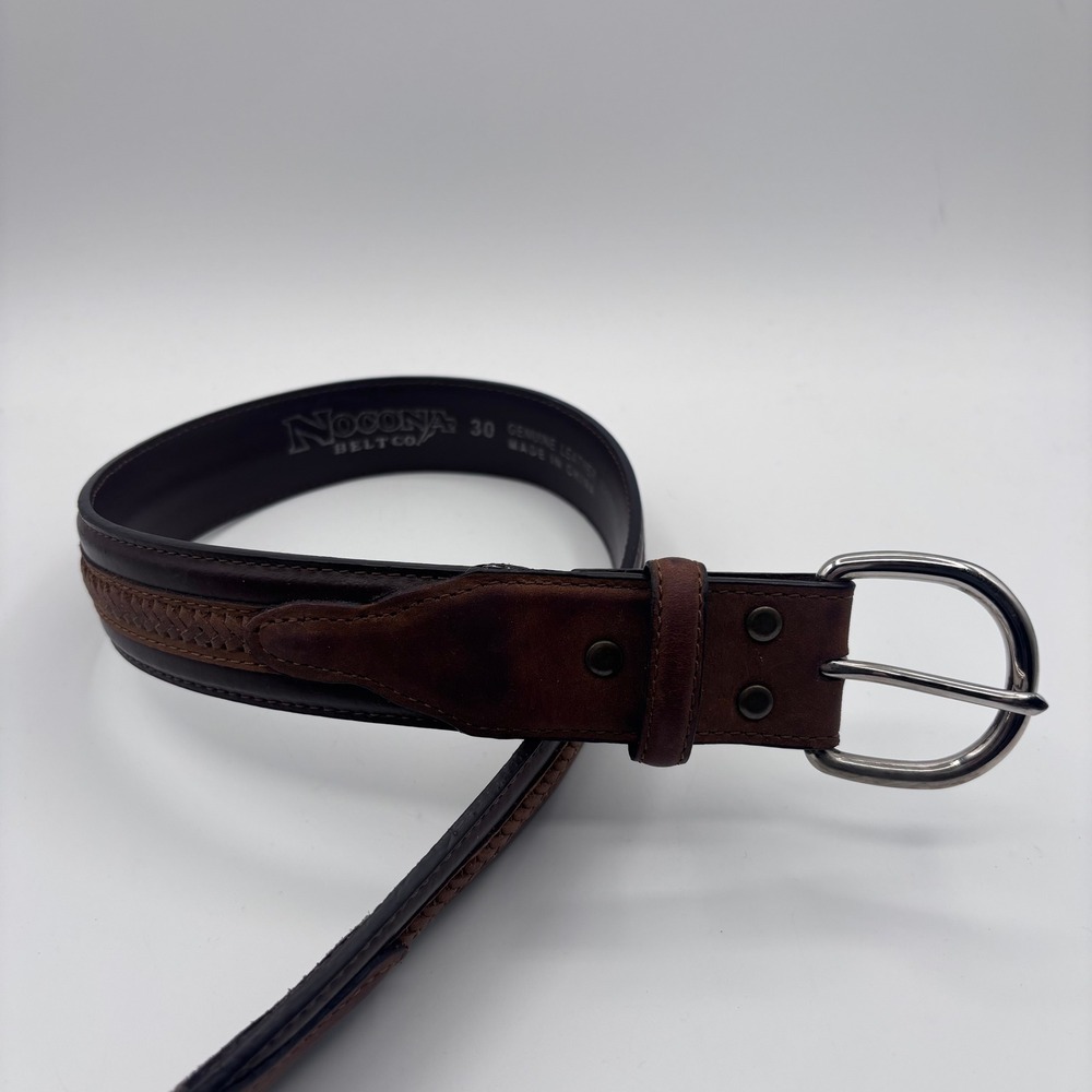 Nocona Belt Co Leather Belt Mens 30 Brown Braided‎ Inlay Western N2426002 Cowboy